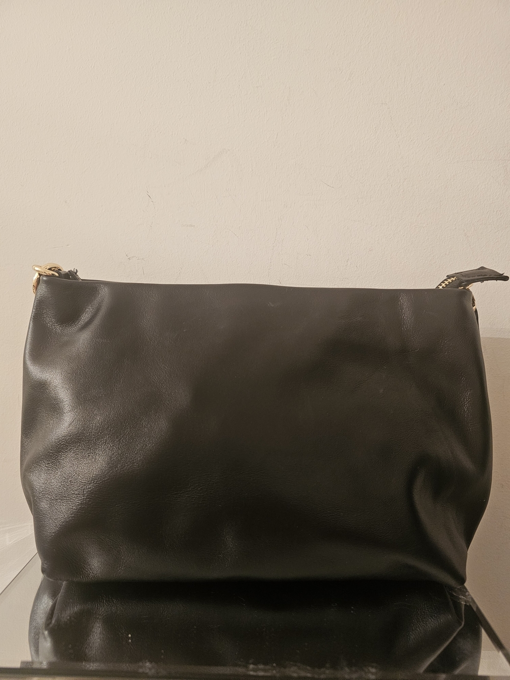 Simons Black Leather Satchel with Gold Hardware